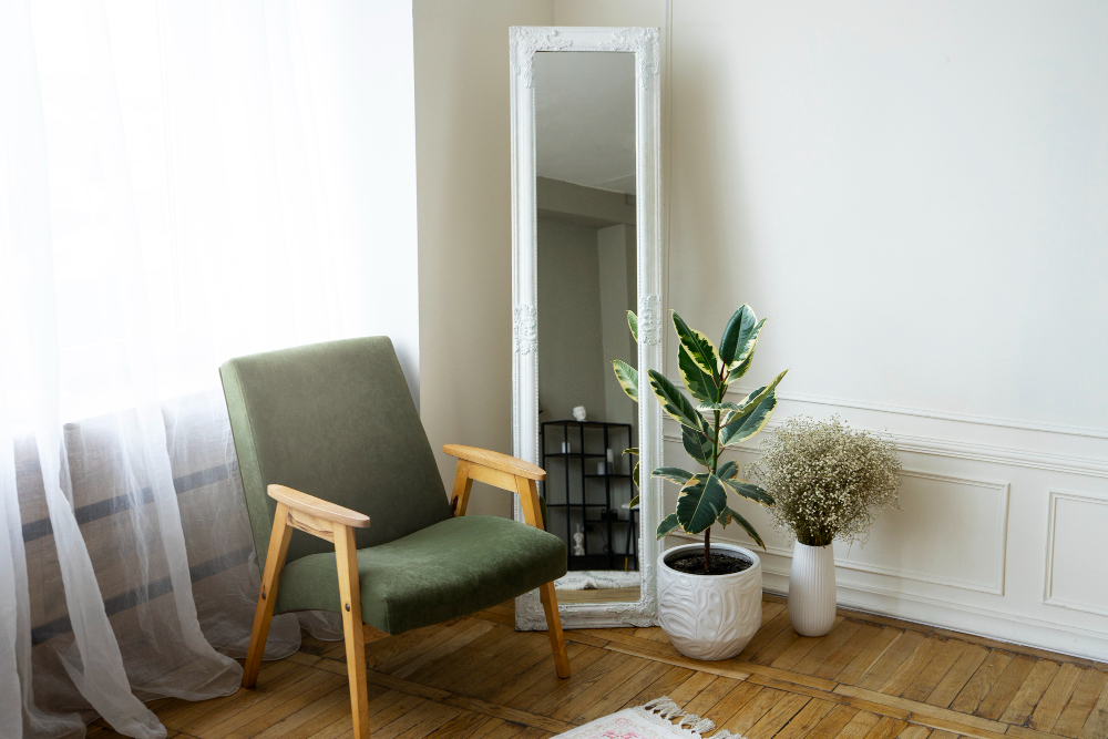 interior decor with mirror potted plant
